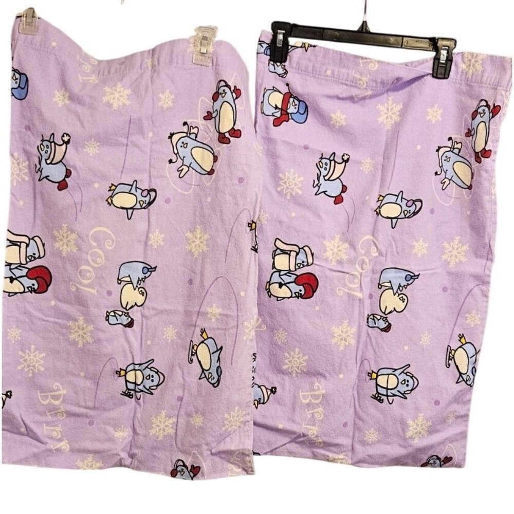 Vintage Pillowcases Flannel Do Your Room Purple Penguin Print 100% Cotton